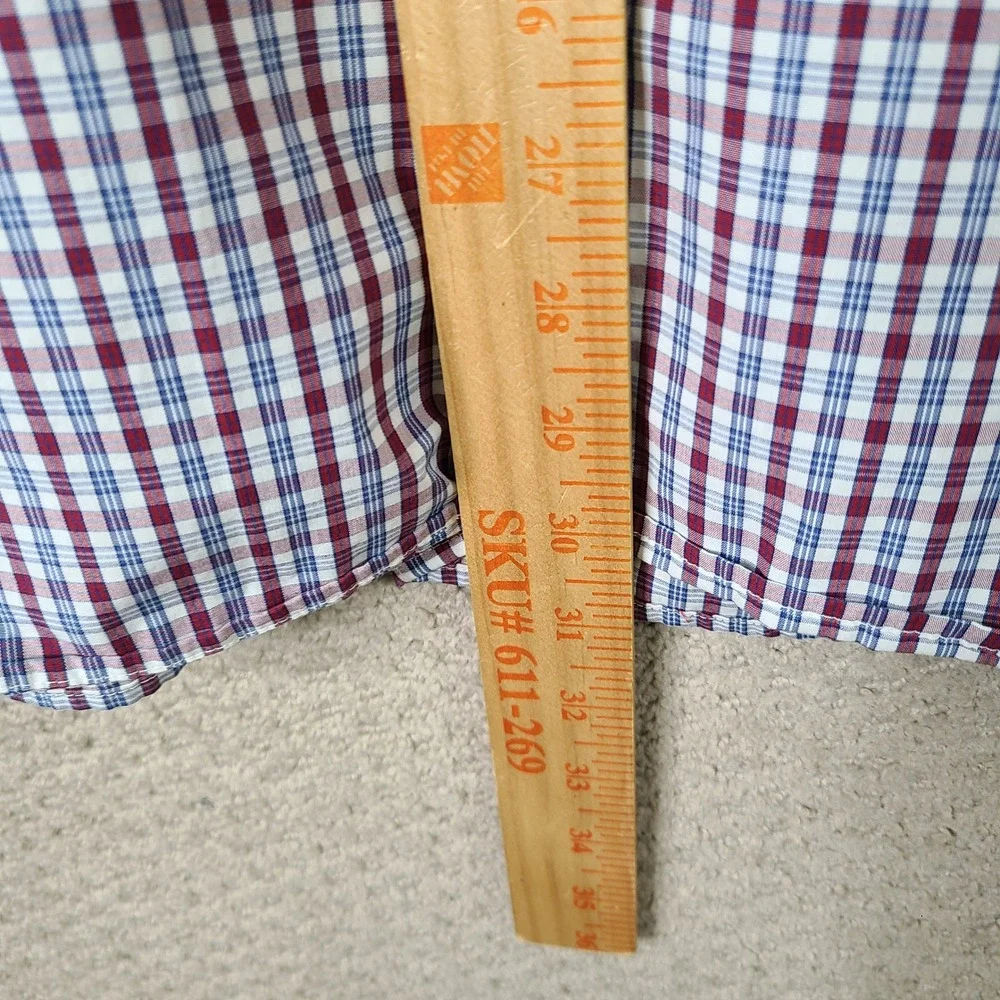 Banana Republic Shirt Mens L 34-35 Red White Blue Plaid Non‎ Iron Standard Fit
